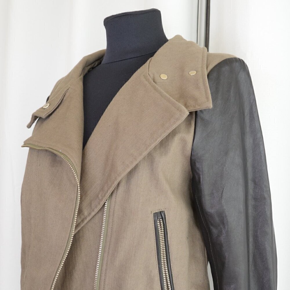 Mackage Minella Leather Biker Moto Jacket Olive Green Black Sz M - Picture 8 of 10